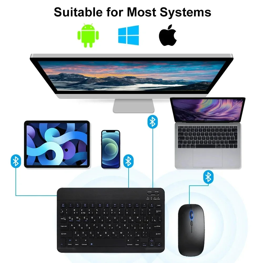 Wireless Bluetooth Keyboard and Mouse Set for iPad and Android Tablets