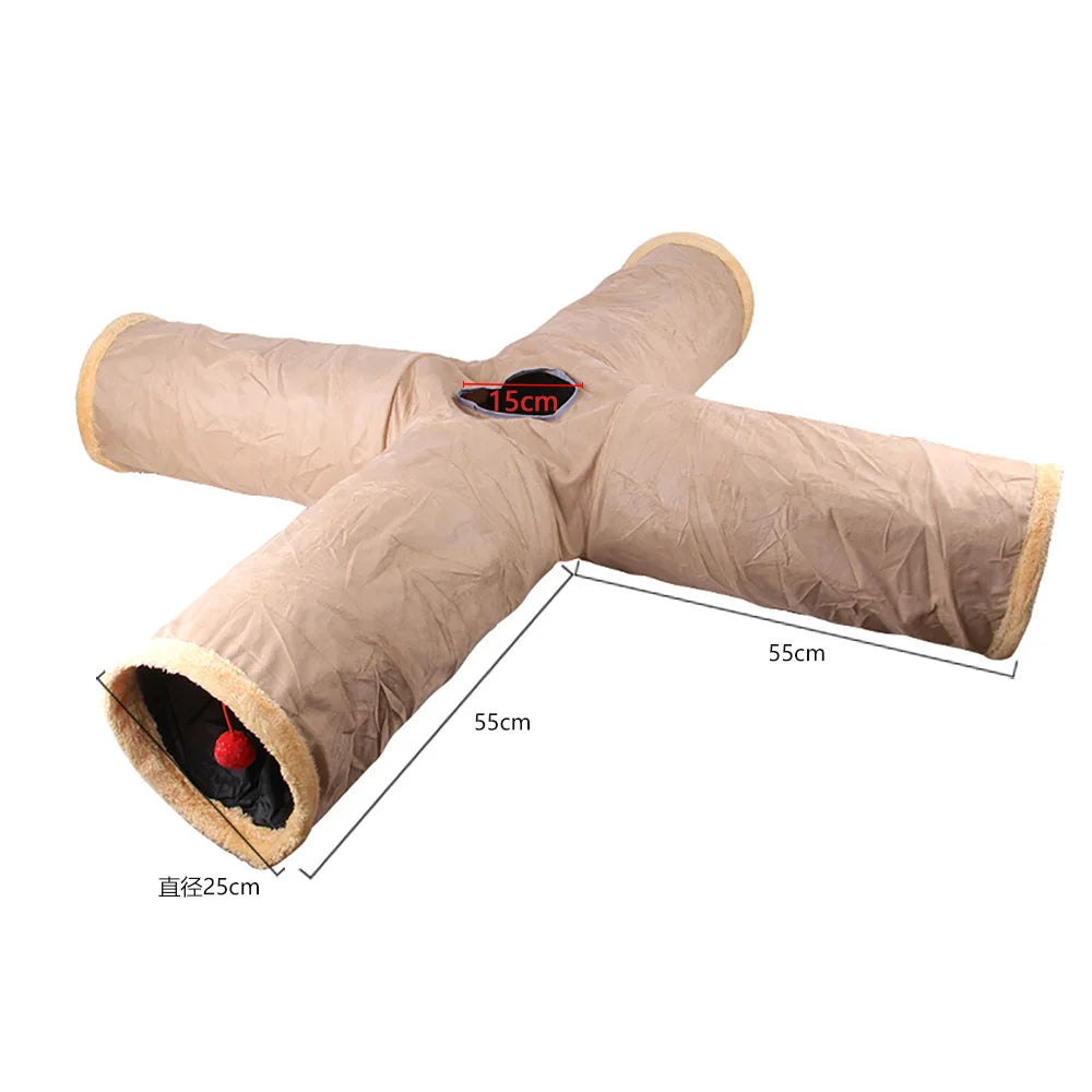 Foldable Suede Cat Tunnel – Porous Interactive Tube for Pet Entertainment