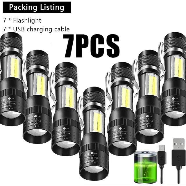 USB Rechargeable Mini Flashlight – Zoomable COB Torch for Camping and Emergency
