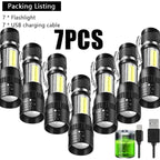 USB Rechargeable Mini Flashlight – Zoomable COB Torch for Camping and Emergency