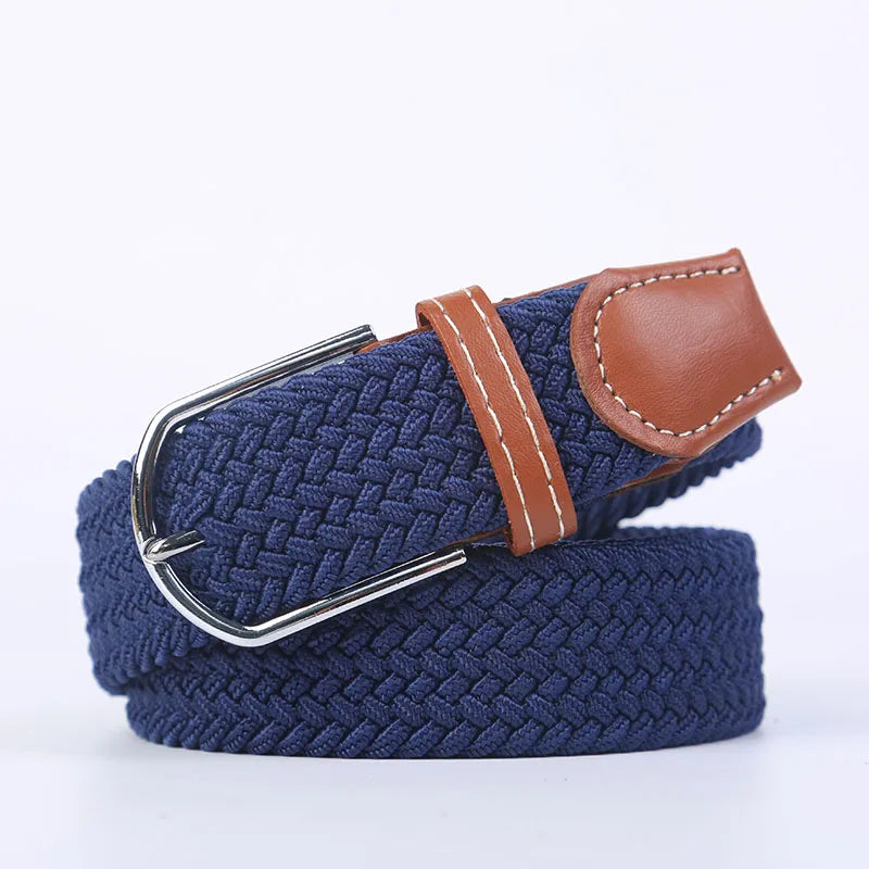 Woven Elastic Canvas Belt – Stretch Braided Buckle Strap for Casual Jeans