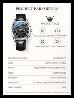 Leather Quartz Watch – Waterproof Noctilucent Timepiece for Business Men