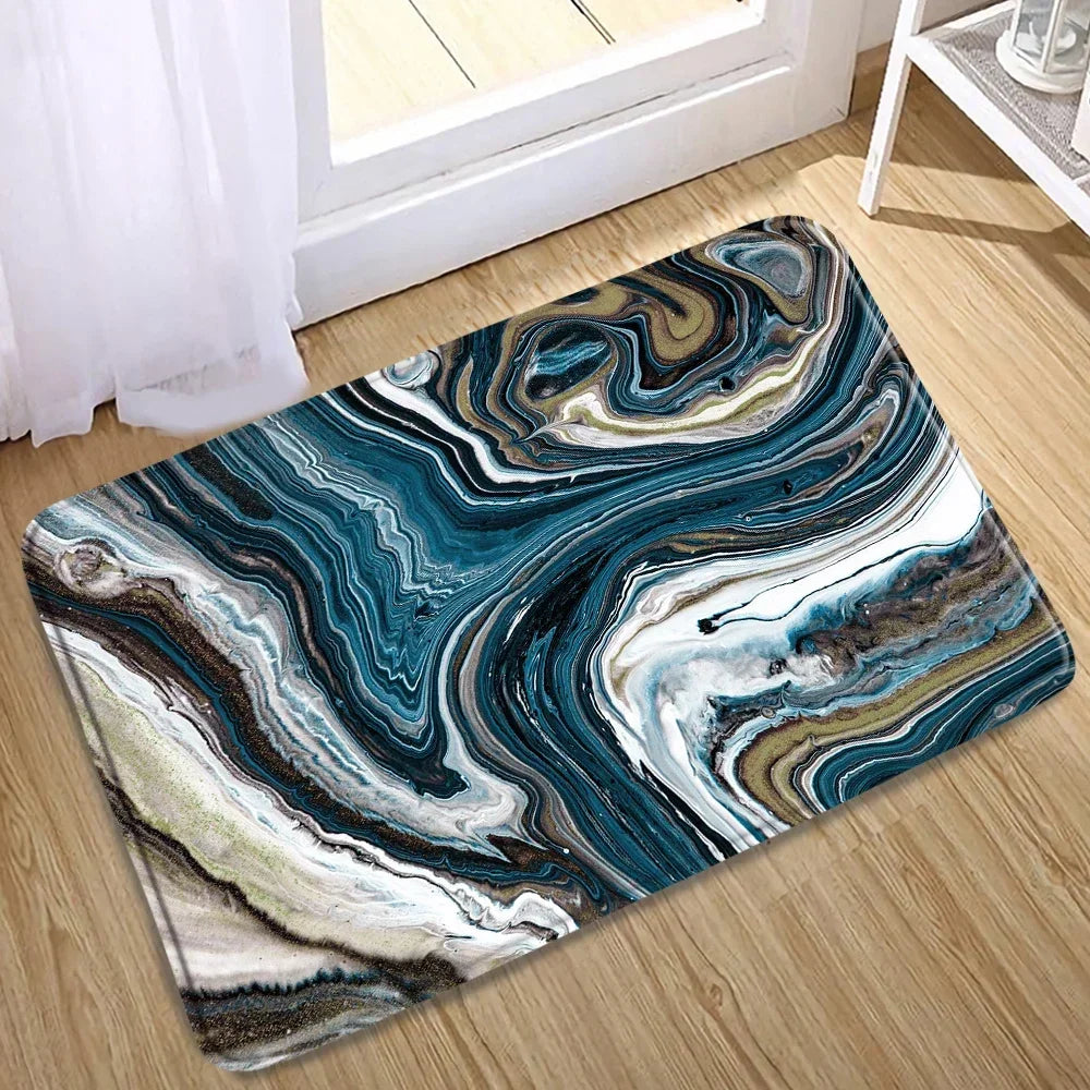 Abstract Marble Bath Mat Set – Geometric Non-slip Rugs for Bathroom Decor