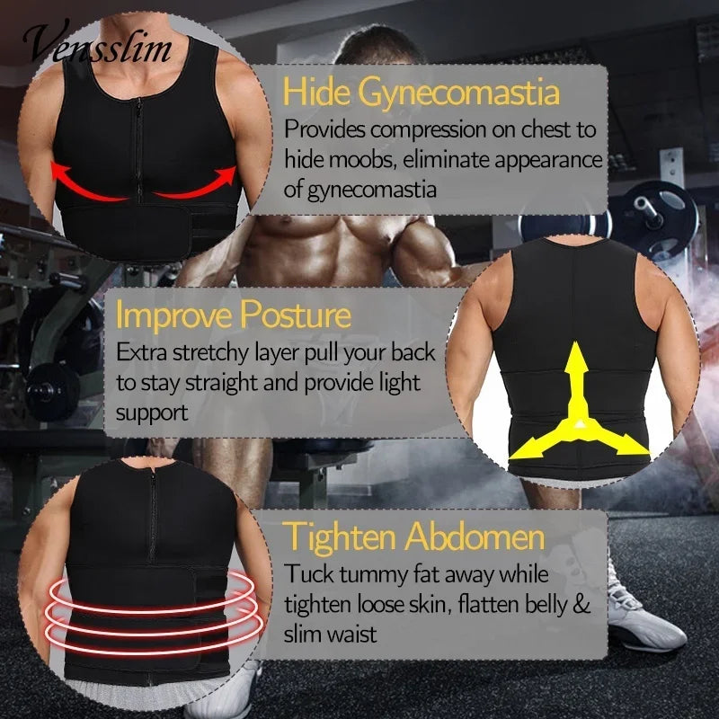 Men Compression Waist Trainer Vest – Slimming Sauna Shirt for Workout Fitness
