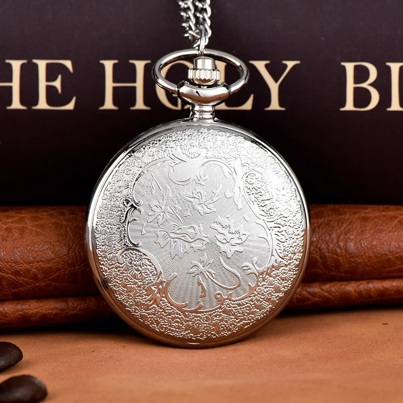Engraved Hollow Quartz Pocket Watch – Vintage Pendant Necklace for Gifts