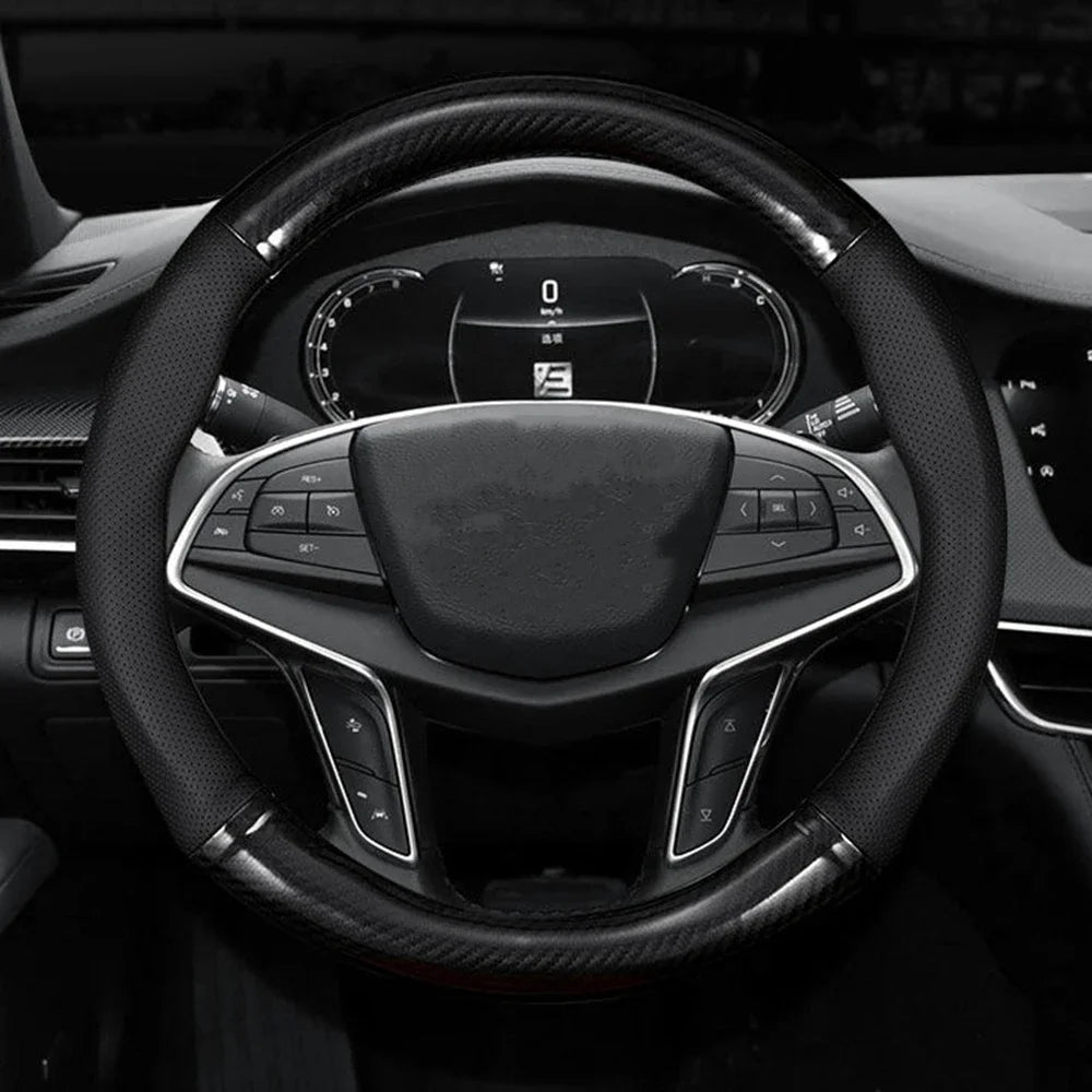 Carbon Fiber Steering Wheel Cover – Anti Slip Leather for Vehicle Interior