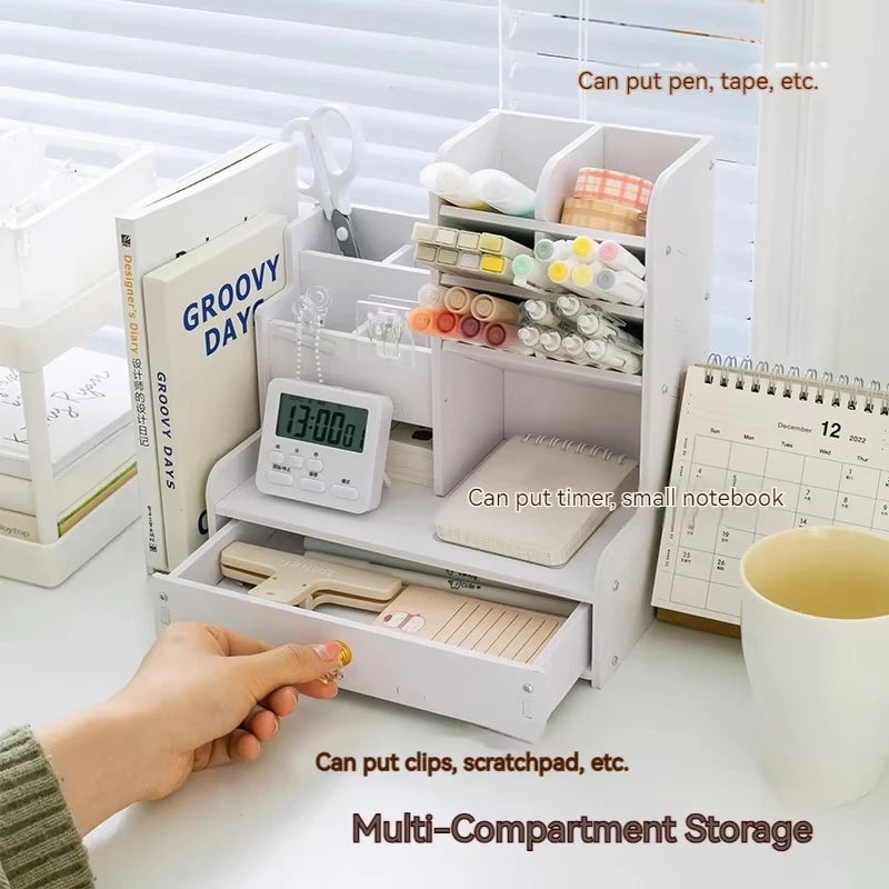 Wooden Desk Organizer – Desktop Stationery Storage for Home Office