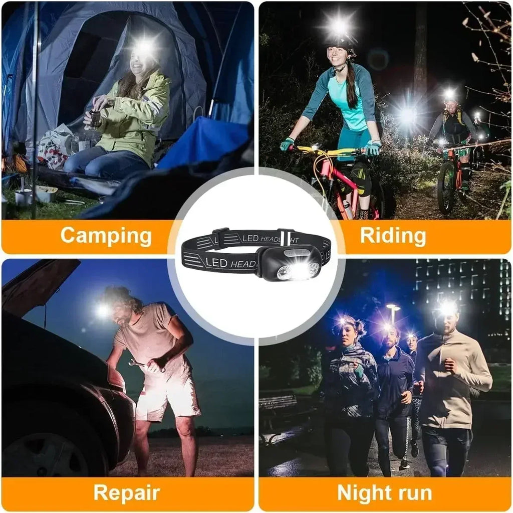USB Rechargeable LED Headlamp – Motion Sensor Flashlight for Outdoor Camping