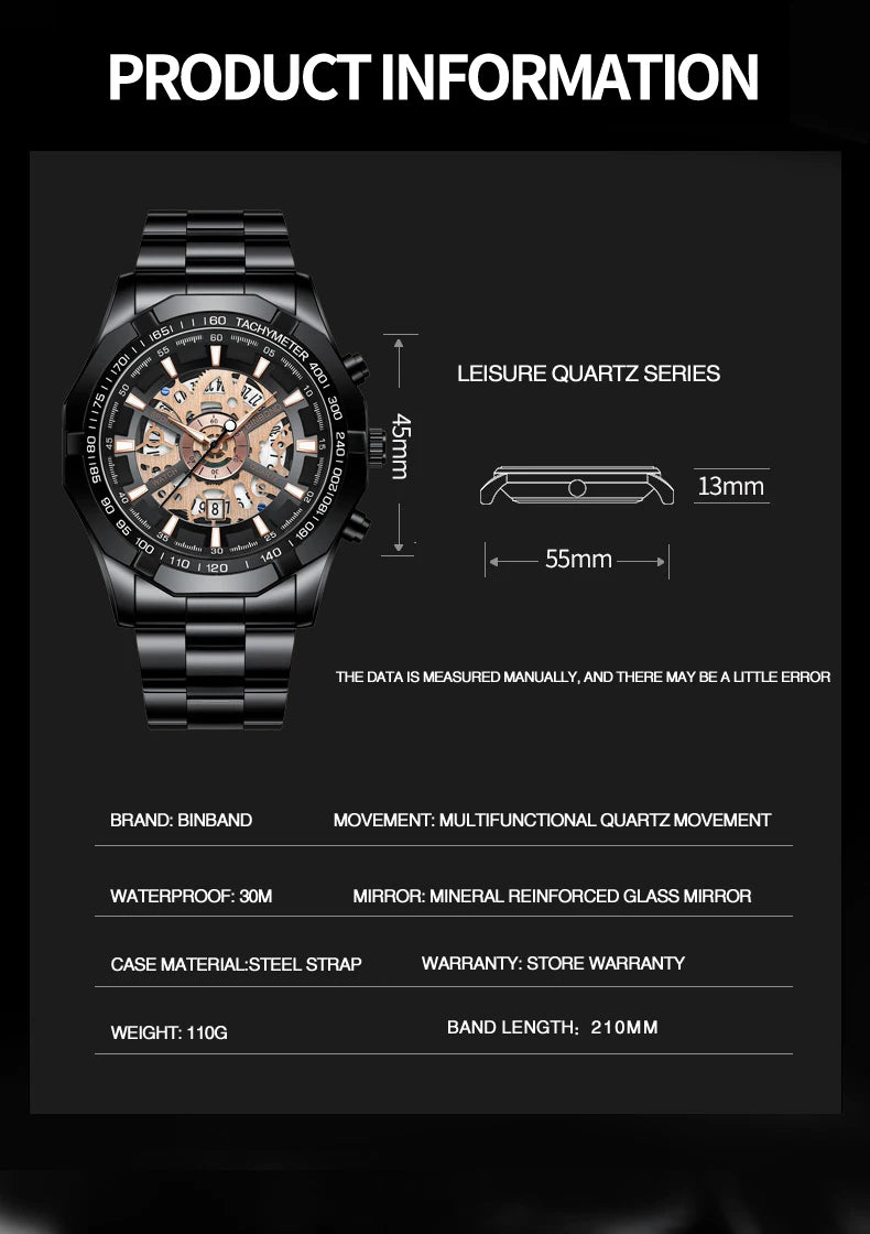 Stainless Steel Quartz Watch – Waterproof Luminous Calendar for Business Men