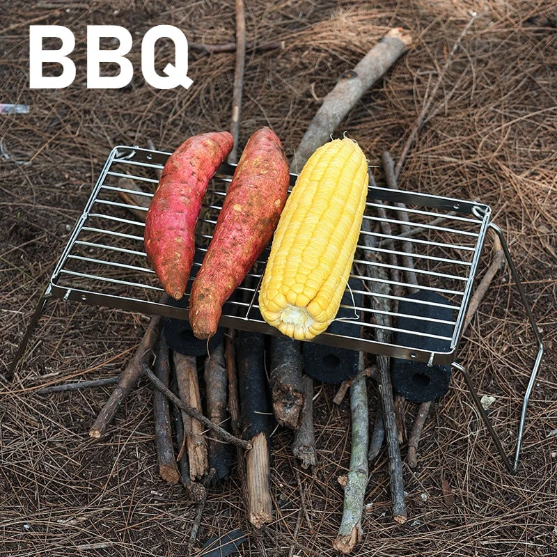 Folding Stainless Steel BBQ Grill – Portable Outdoor Alcohol Stove Rack