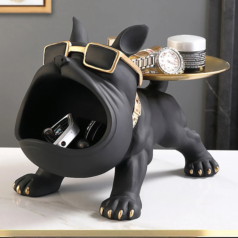 Bulldog Key Storage Tray – Decorative Resin Figurine for Entryway Decor