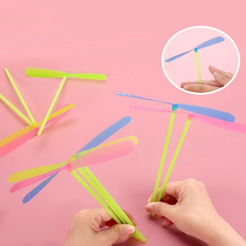 Bamboo Dragonfly Flying Propeller – Outdoor Hand Push Toy for Kids