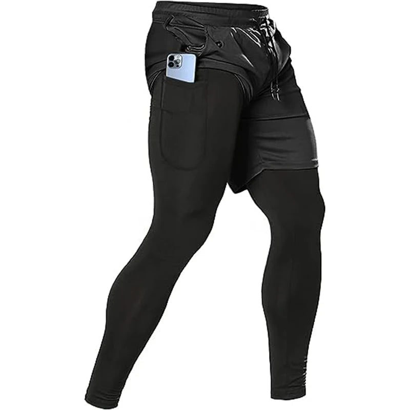2-in-1 Men's Athletic Pants – Training Trousers for Gym Fitness Running