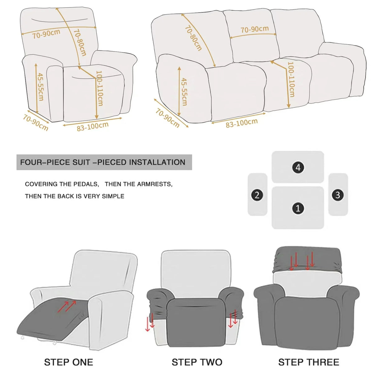 Printed Elastic Recliner Cover – Stretch Slipcover for Living Room Furniture