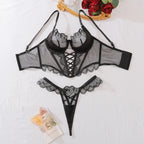 Floral Embroidered Mesh Lingerie Set – Sexy See-Through Bra and Panty for Women