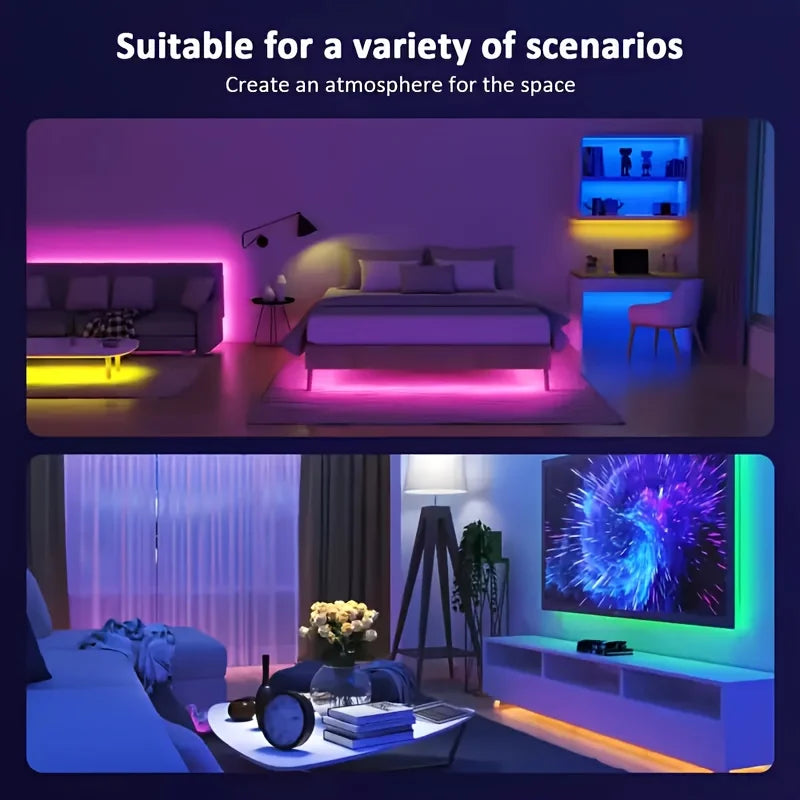 Bluetooth LED Strip Lights – RGB Color Changing Tape for TV Bedroom Lighting