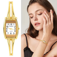 Gold Stainless Steel Wristwatch – Elegant Quartz Bracelet for Women