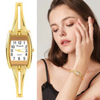 Gold Stainless Steel Wristwatch – Elegant Quartz Bracelet for Women
