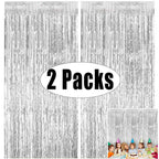 Metallic Foil Tinsel Fringe Curtains – Silver Backdrop for Party Decoration