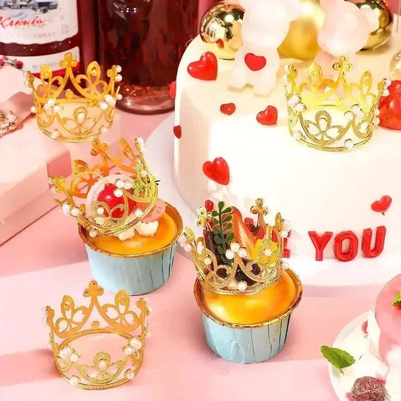 Mini Plastic Crown Topper – Pearl Tiara for Kids Cake and Hair Decoration