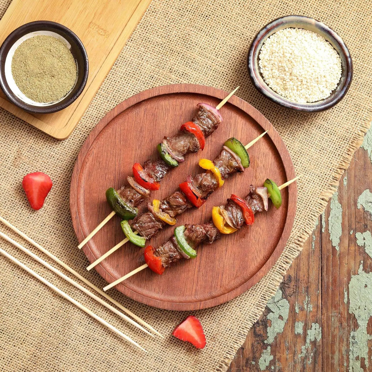 Natural Bamboo Skewers – Disposable Sticks for Grilling and BBQ Appetizers