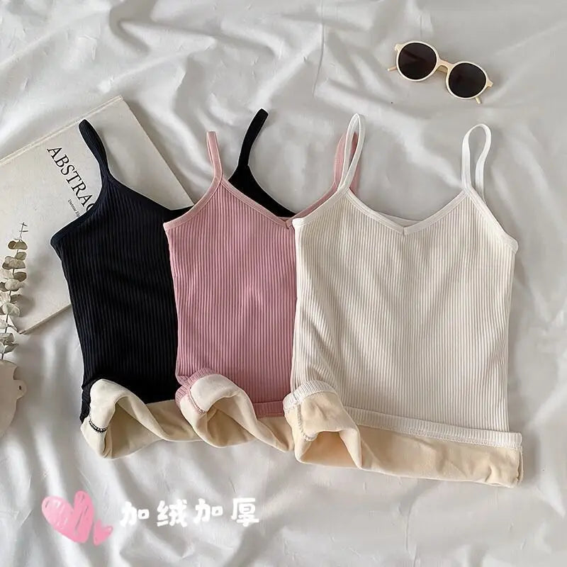 Velvet Corset Tank Top – Slim Fleece Winter Base Layer for Women