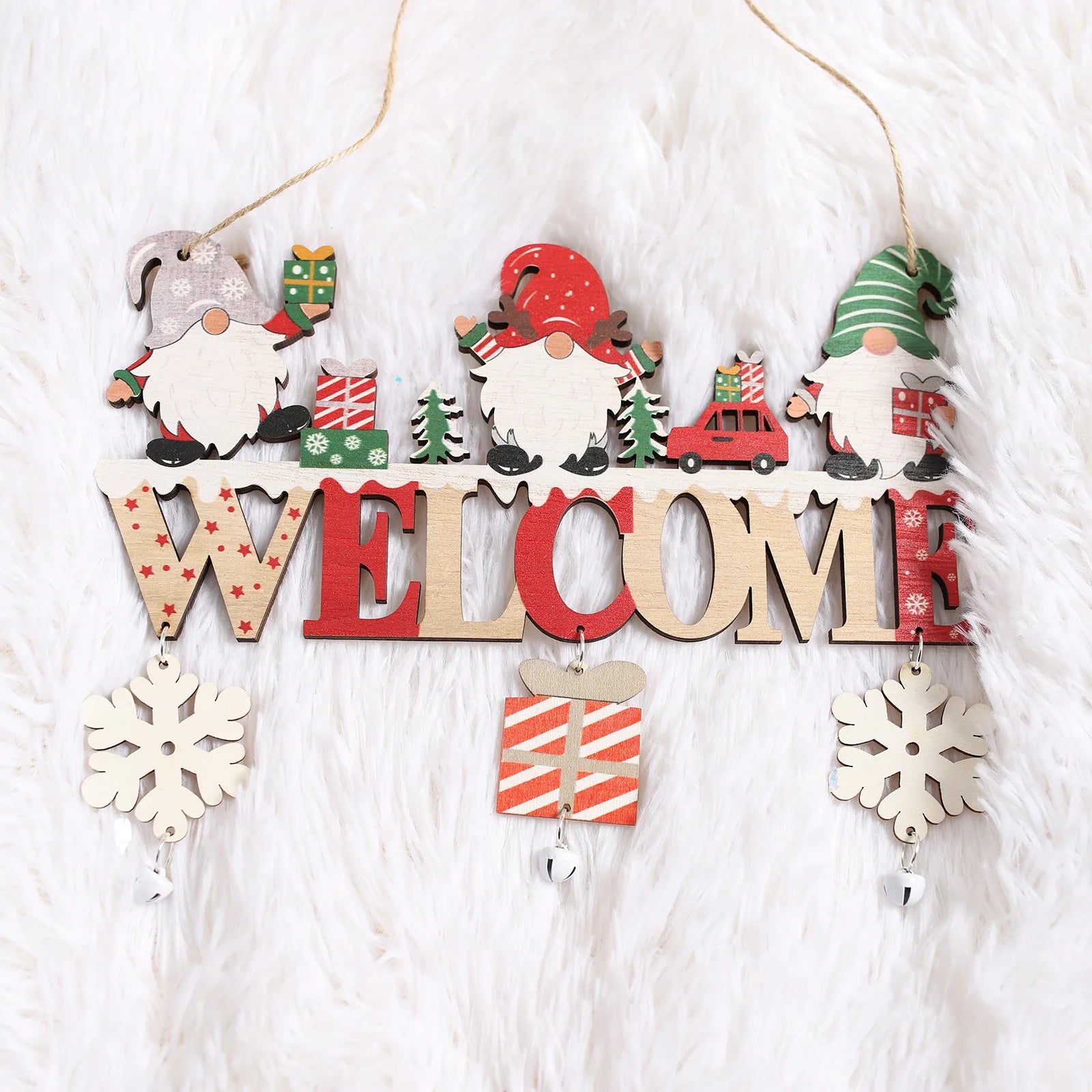 Wooden Christmas Door Hanging Ornaments – Santa and Snowflake Decor for Home