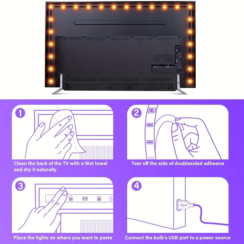Bluetooth LED Strip Lights – RGB Color Changing Tape for TV Bedroom Lighting
