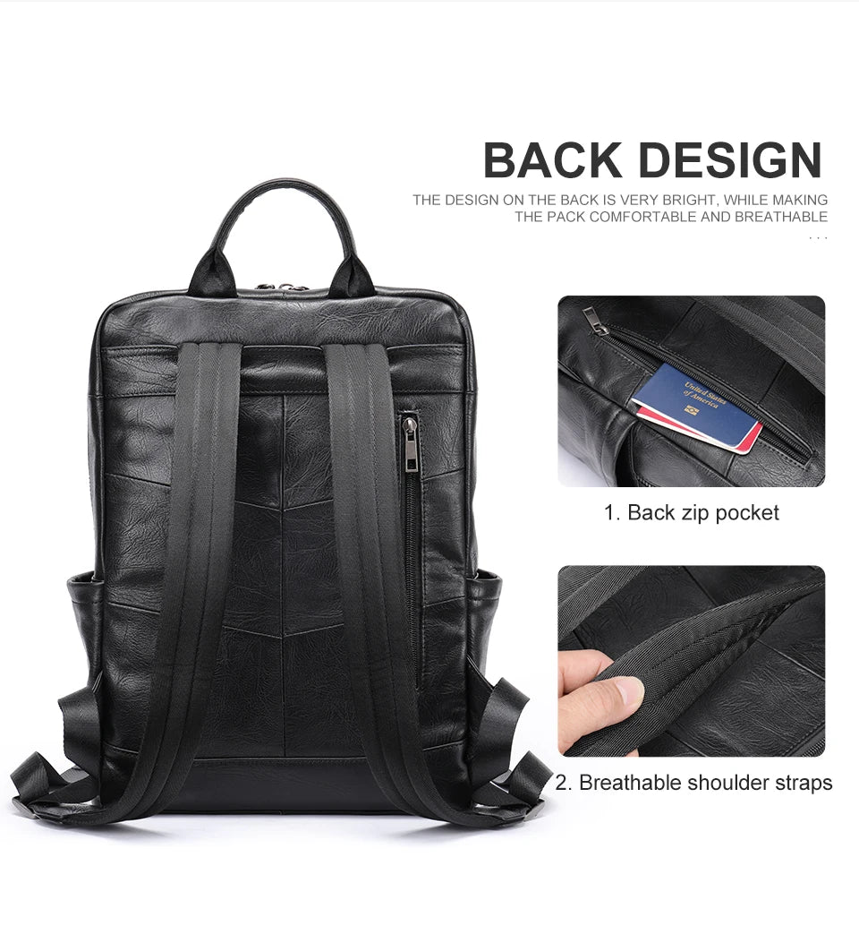 Genuine Leather Laptop Backpack – 14 Inch Business Bag for Men