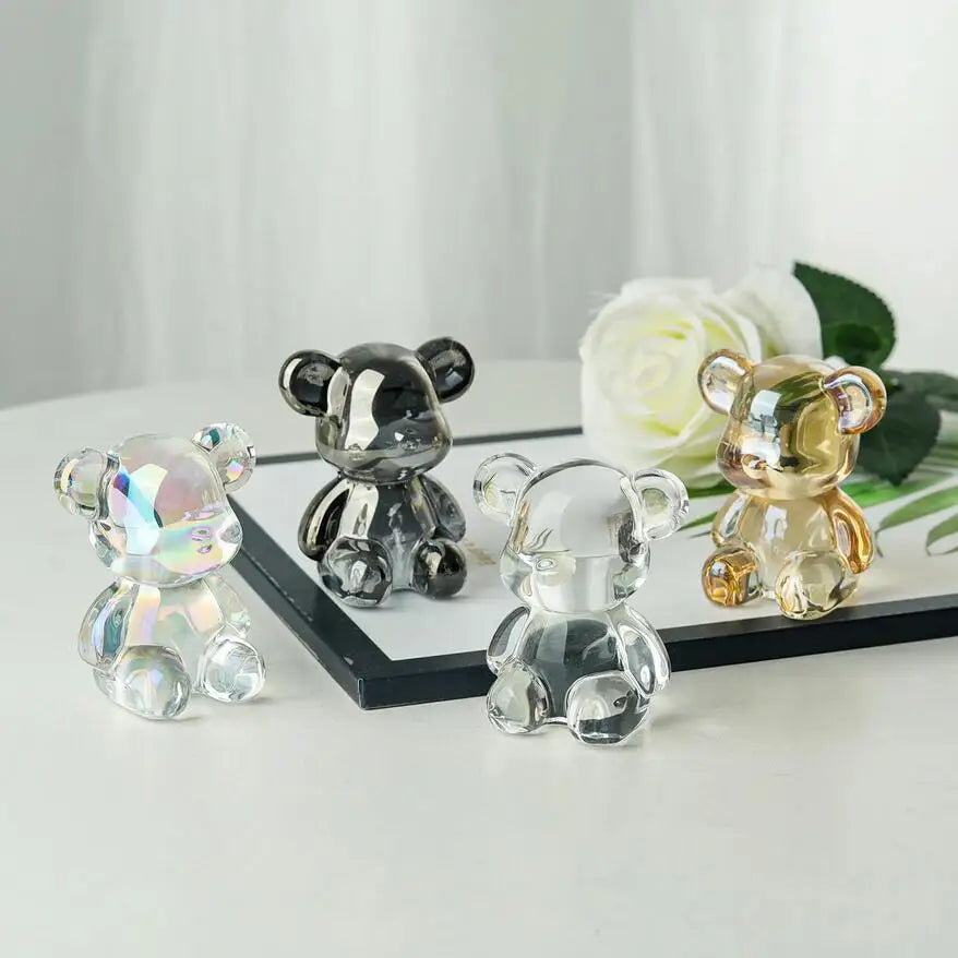 Crystal Bear Figurine – Cute Glass Animal Paperweight for Home Decor Gift
