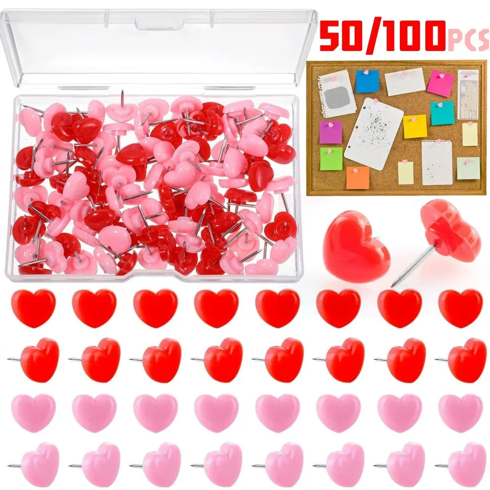 Heart Push Pins – Decorative Red Thumbtacks for Cork Boards and Office Decor