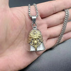 Vintage Jesus Cross Bell Pendant – Religious Biker Necklace for Men