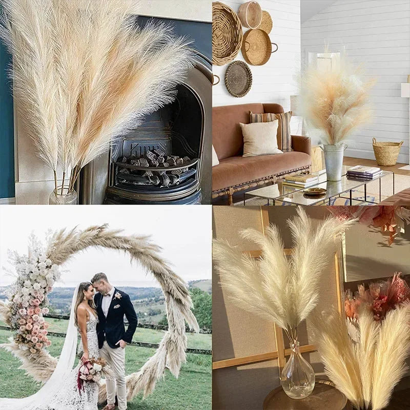 Faux Pampas Grass Decor – 39-inch Fluffy Reed Bouquet for Boho Home Wedding