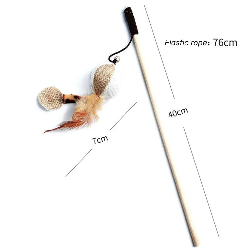 Colorful Feather Wand Toy – Interactive Wooden Rod for Cat Exercise