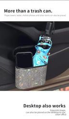 Bling Car Trash Bin – Crystal Seat Back Garbage Storage for Women Interior