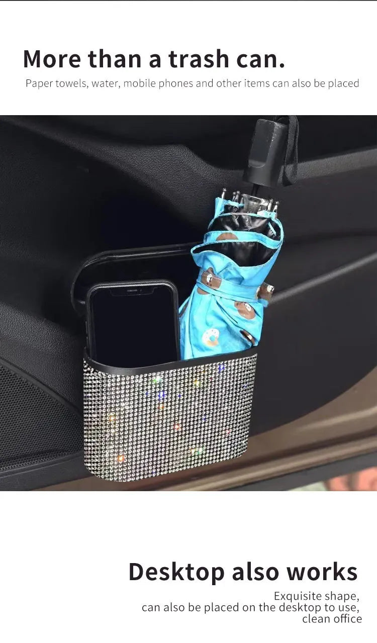 Bling Car Trash Bin – Crystal Seat Back Garbage Storage for Women Interior