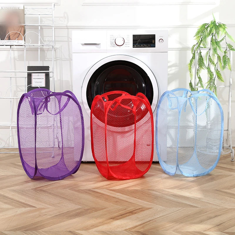Mesh Foldable Laundry Basket – Minimalist Monochrome Hamper for Bathroom