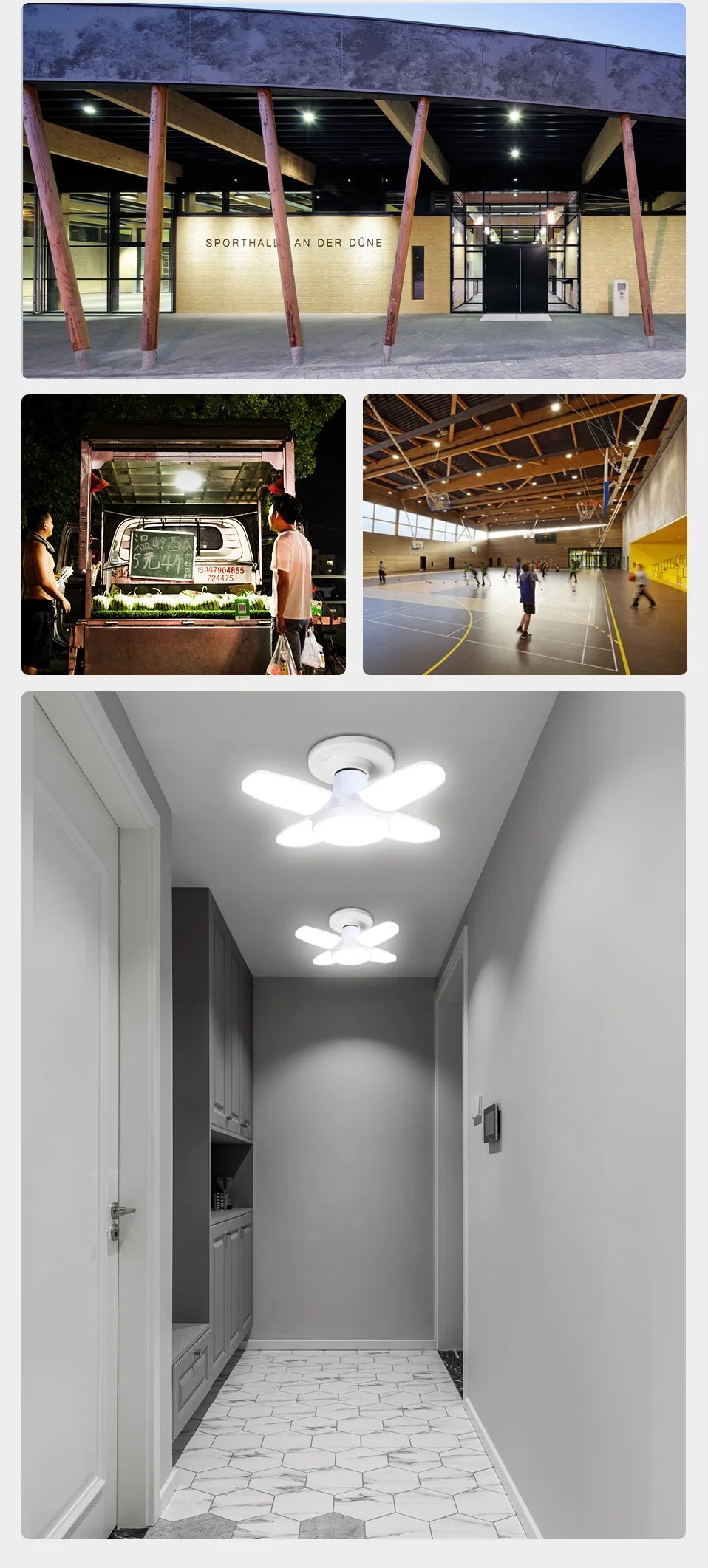 Foldable LED Fan Bulb – Adjustable 28W Ceiling Light for Garage and Warehouse