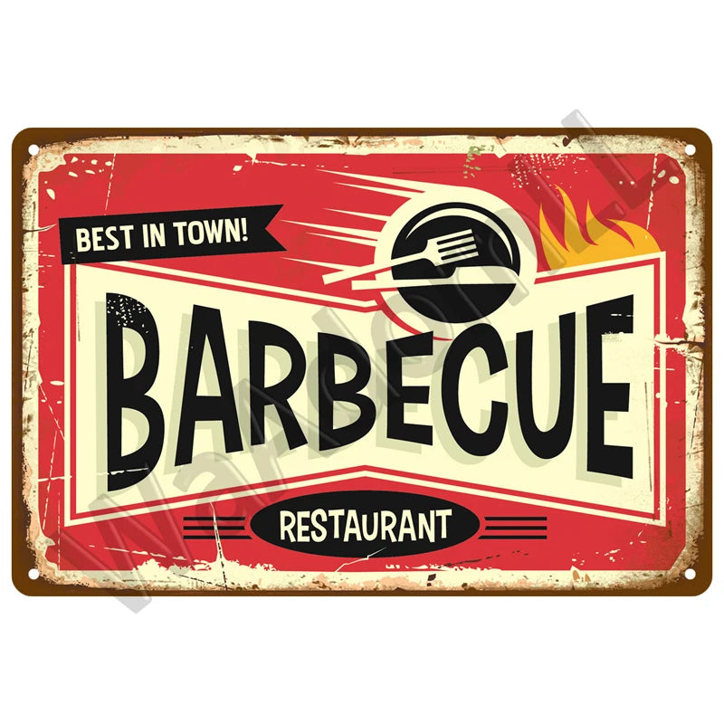 Vintage Metal BBQ Sign – Retro Tin Wall Plaque for Backyard Garden Decor