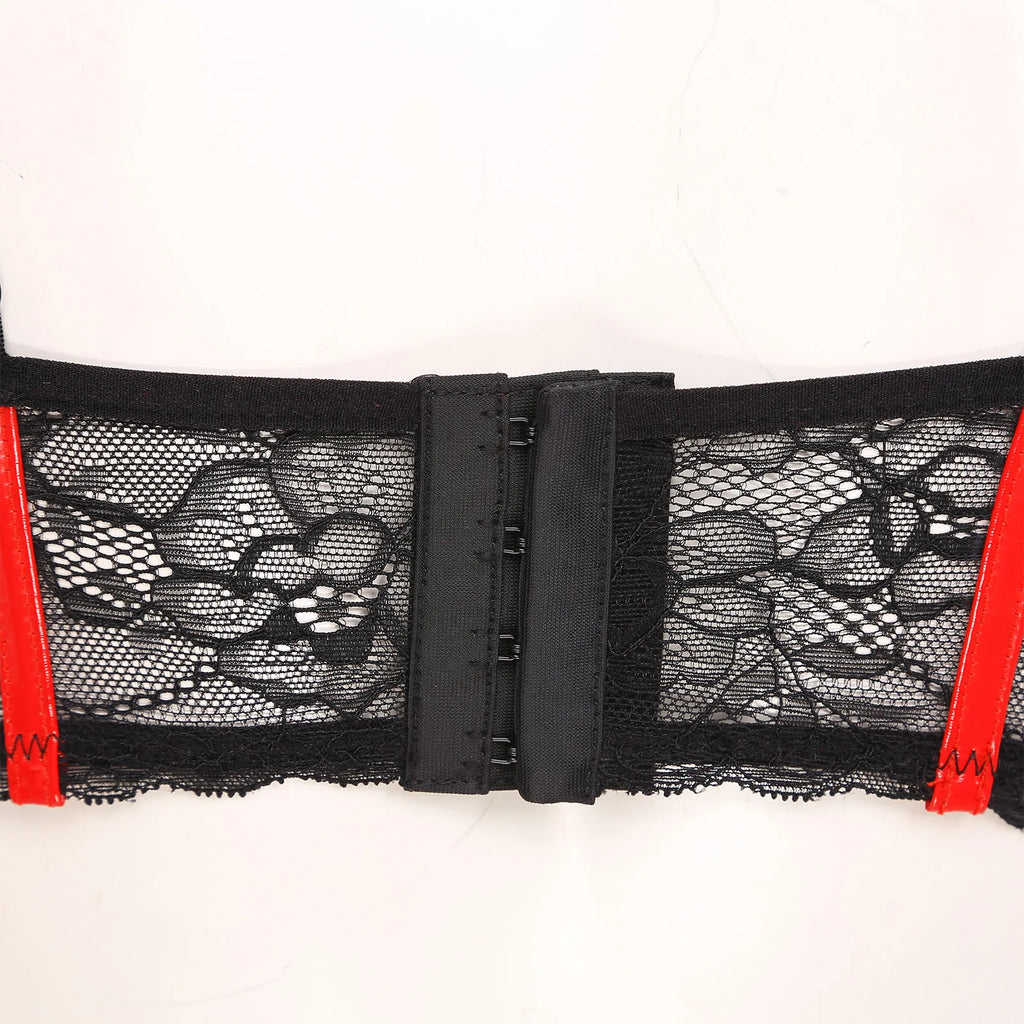Wetlook Leather Push Up Bralette – Underwire Lace Lingerie for Sexy Cosplay