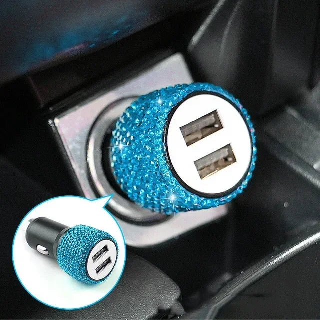 Bling Dual USB Car Charger – Diamond Fast Adapter for Women Interior Decor