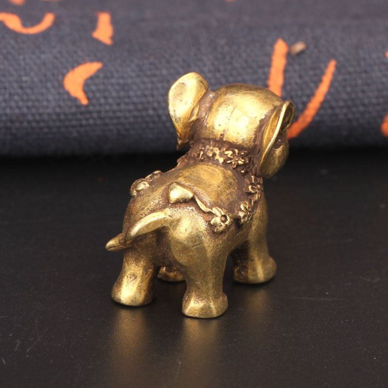 Antique Bronze Elephant Figurine – Solid Copper Miniature for Home Decor