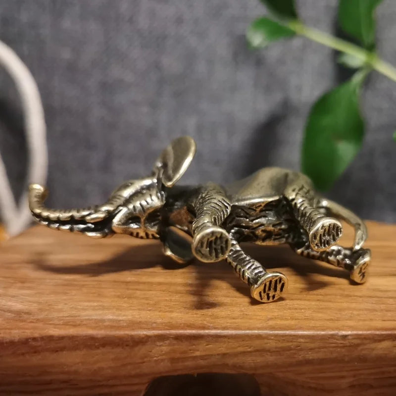Antique Brass Elephant Figurine – Miniature Animal Ornament for Home Decor