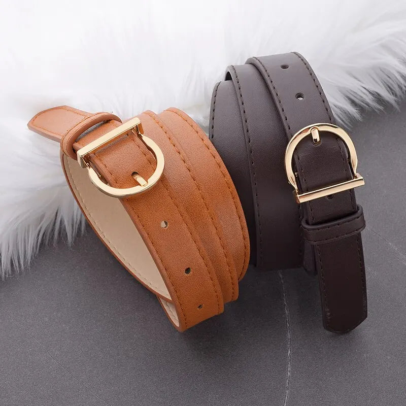 Genuine Leather Slim Belt – Adjustable Pin Buckle for Jeans and Casual Wear