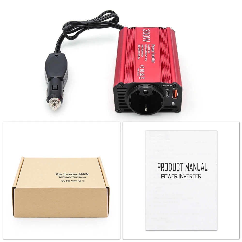 Car Power Inverter – 300W DC to AC Adapter for Road Trips and Travel