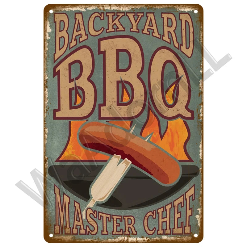Vintage Metal BBQ Sign – Retro Tin Wall Plaque for Backyard Garden Decor