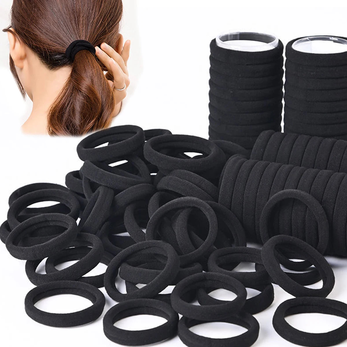 Black Elastic Hair Bands – High Stretch Rubber Ties for Ponytail Styling