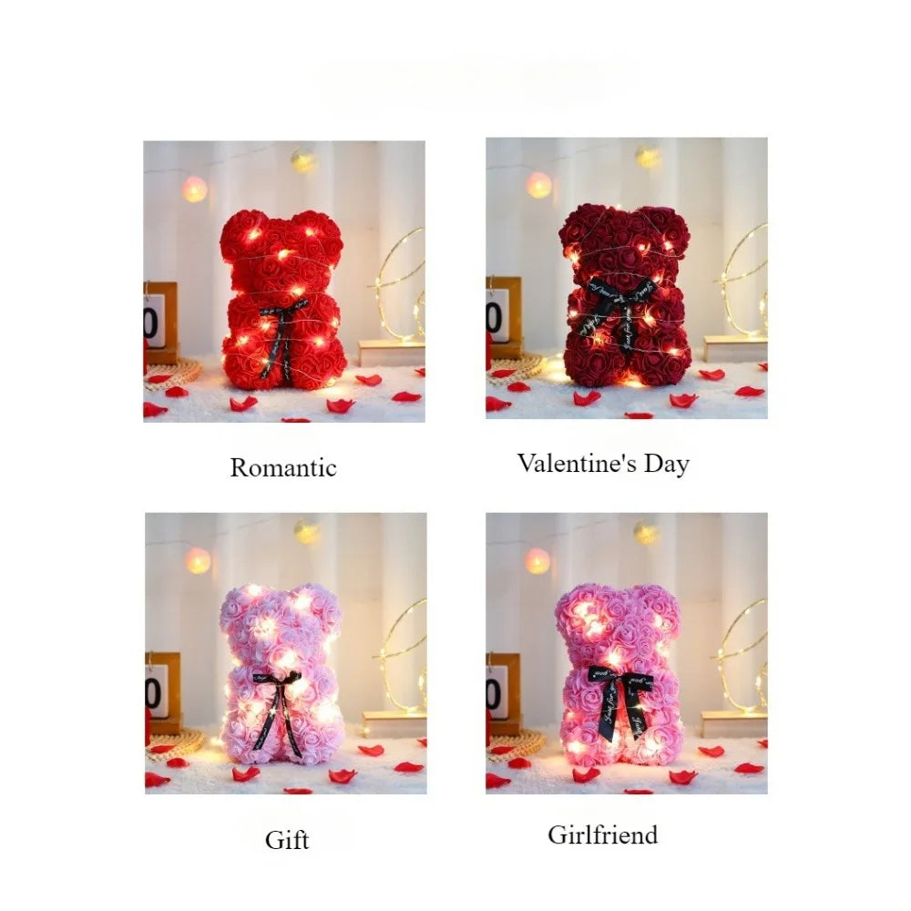Artificial Rose Teddy Bear – 25cm Flower Gift for Valentines Anniversary
