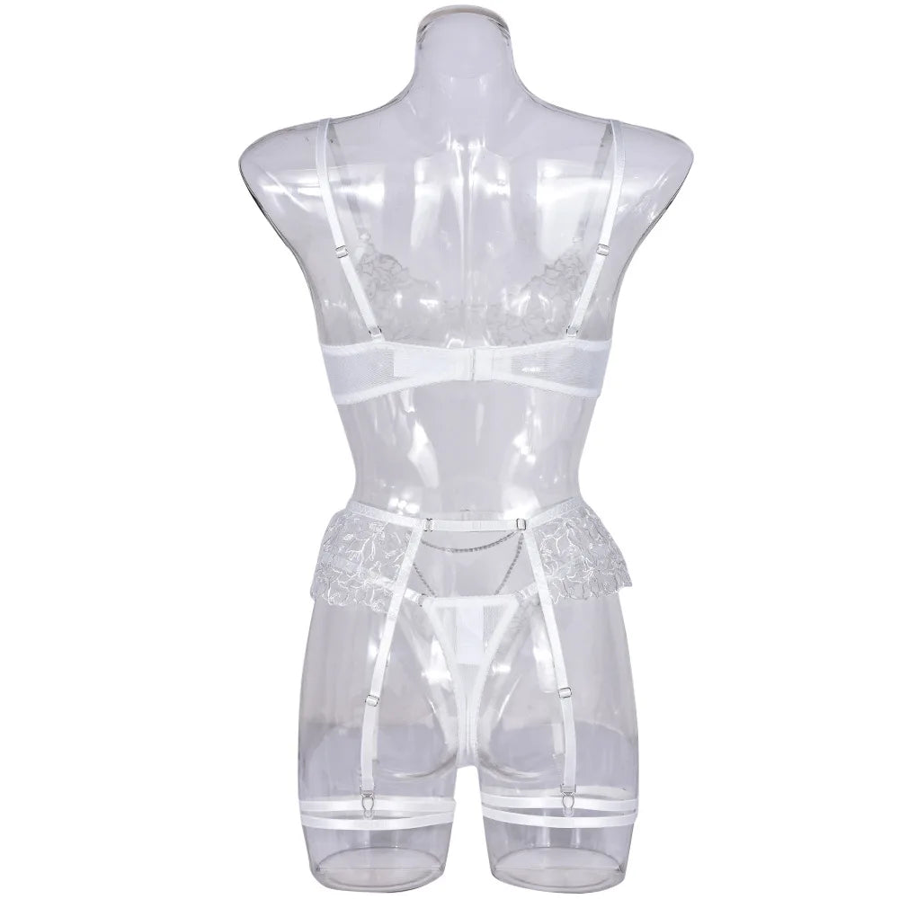 Lace Bra and Panty Set – Transparent Ruffle Lingerie for Sexy Boudoir Outfit