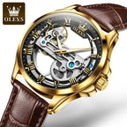 Automatic Skeleton Mechanical Watch – Leather Strap for Luxury Mens Formal Wear